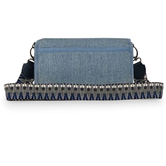 Stylish Blue Denim Crossbody Bag Small Wallet on Chain - NWT White Vegan Leather - Picture 4 of 9